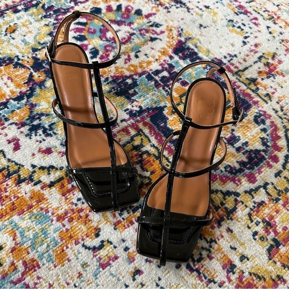 8 by YOOX Patent Leather Square Toe Sandals High Heels in Black Size 40 US 10 - Picture 9 of 9
